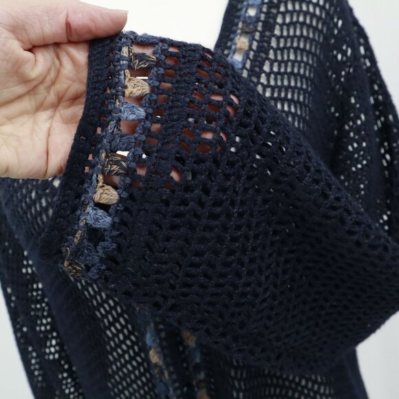 Norton Mcnaughton Open Knit Cardigan Womens M Navy Grannycore Cottagecore Boho - Picture 10 of 16